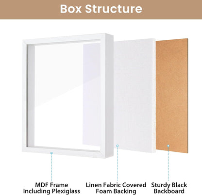 Califortree 8x8 Shadow Box Frame with Soft Linen Back - Push Pins Included, Memory Box Display Case for Flower, Tickets and 3D Items, Black