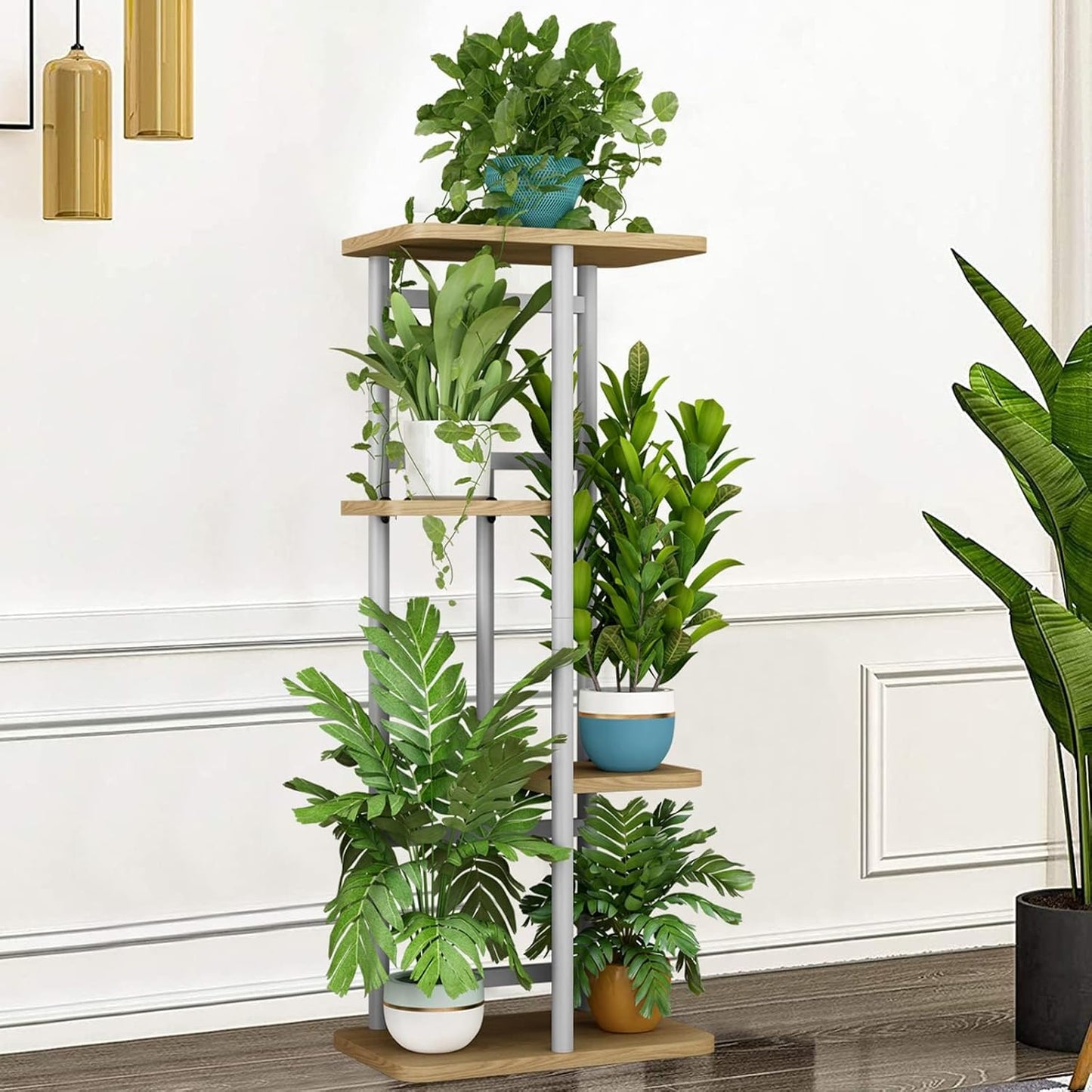 LINZINAR Plant Stand Indoor 4 Tier 5 Potted Multiple Plant Shelf Stands for Garden Corner Balcony Living Room Black
