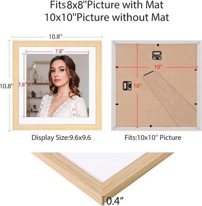 12x12 Picture Frame Set of 9, Display Pictures 8x8 with Mat or 12x12 without Mat, Multi Collage Gallery Square Photo Frames for Wall or Tabletop, Black