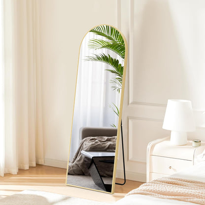 DUMOS Arched Full Length Mirror with Stand 64"x21" Floor Standing Aluminum Frame for Bedroom Body Hanging Leaning Modern Simple Home Decor Shatter-proorf Nano Glass Wall Living Room Cloakroom Black