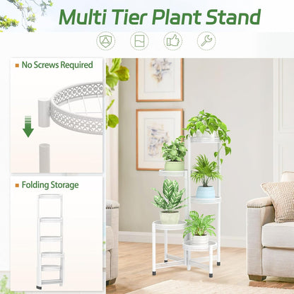 iDavosic.ly Plant Stand Indoor Outdoor, 5 Tier Corner Metal Flower Display Holder Shelf, Folding Tall Orchid Rack for Patio Balcony Porch Garden Living Room House, Black