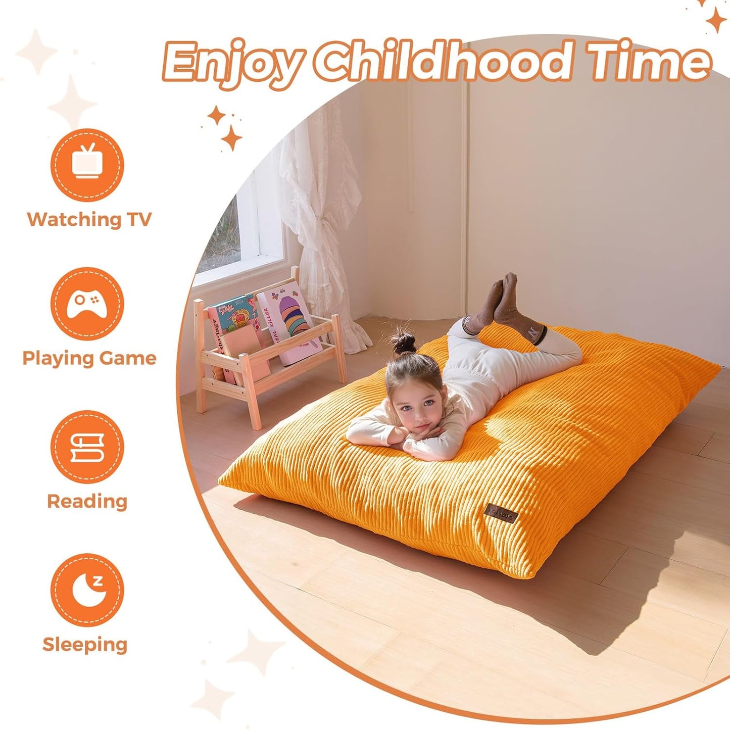 MAXYOYO 3 in 1 Kids Bean Bag Chair Couch, Convertible Chair Folds from Bean Bag to Lounger, Child Floor Sofa for Gaming, Reading, Floor Mattress with High-Density Foam Filling