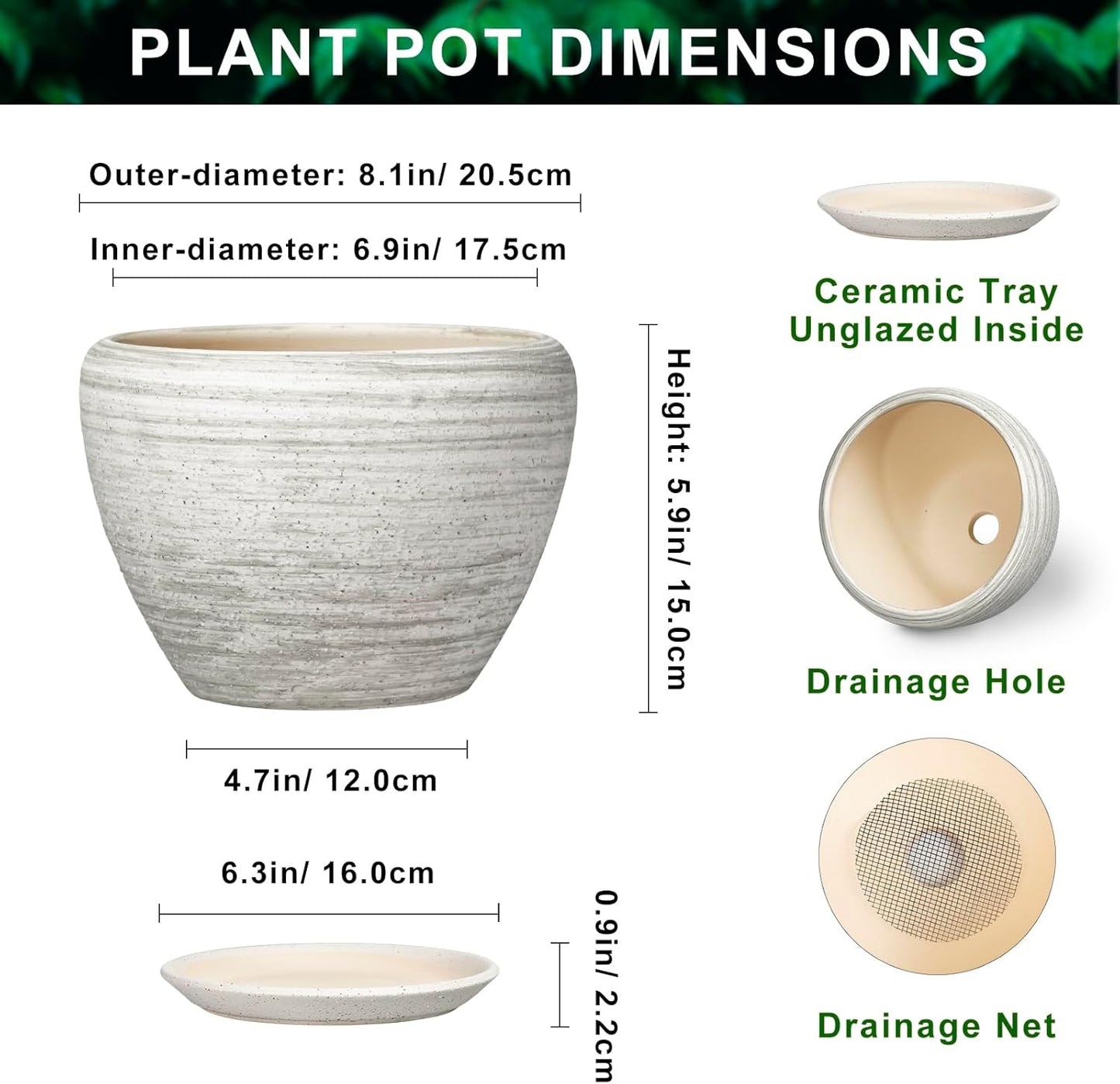 6 Inch Plant Pot - Ceramic Pots for Plants with Drainage Hole and Saucer, Round Succulent Planter Indoor Outdoor, Modern Flower Pot for Snake Plants, Home Decor, Gifts for Plant Lover, Blue