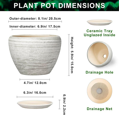 6 Inch Plant Pot - Ceramic Pots for Plants with Drainage Hole and Saucer, Round Succulent Planter Indoor Outdoor, Modern Flower Pot for Snake Plants, Home Decor, Gifts for Plant Lover, Blue