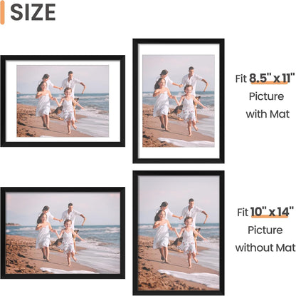 upsimples 11x14 Picture Frame Set of 5, Display Pictures 8x10 with Mat or 11x14 Without Mat, Wall Gallery Photo Frames, Black