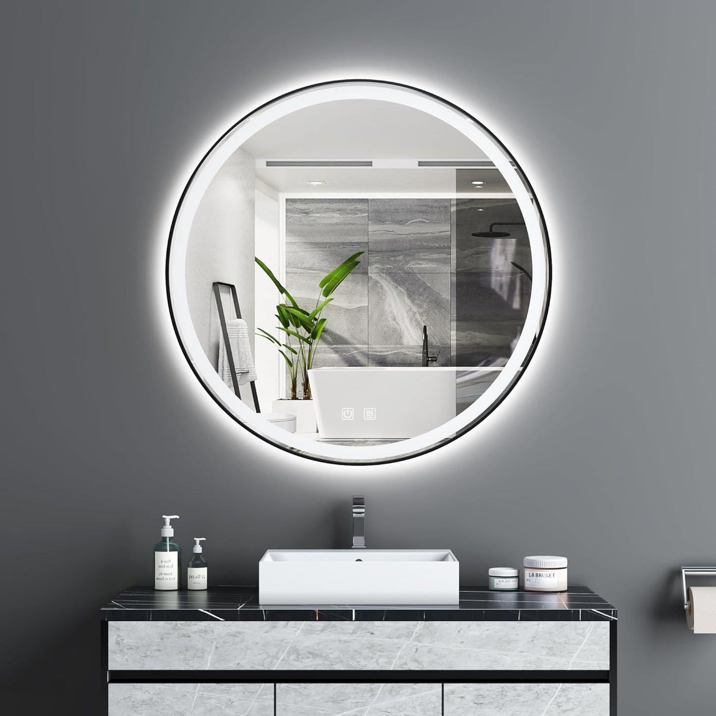 Itrue 12 Inch Small Round Decorative Wall Mirror, HD Silver-Coated Glass with Brushed Black Metal Frame, Minimalist Modern Accent Mirror for Vanity, Narrow Walls, Bathroom, Bedroom & Entryway