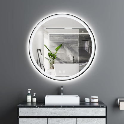 Itrue 12 Inch Small Round Decorative Wall Mirror, HD Silver-Coated Glass with Brushed Black Metal Frame, Minimalist Modern Accent Mirror for Vanity, Narrow Walls, Bathroom, Bedroom & Entryway