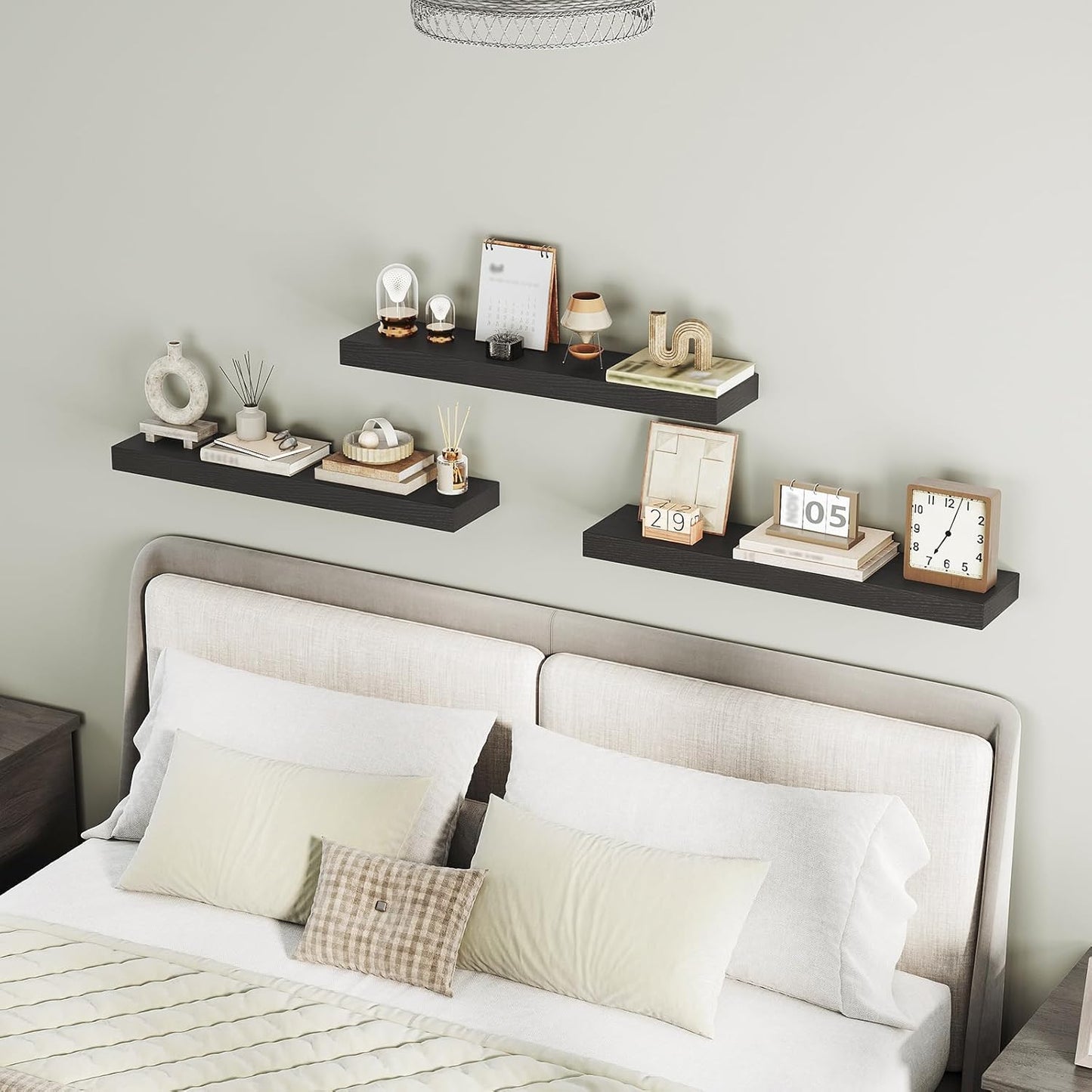 RALGEND Floating Shelves for Wall, 1.5" Thick Wall Shelf Set of 3 with Invisible Brackets, L31.5 x W7.9 Hanging Shelves Farmhouse Home Decor for Bathroom, Living Room, Bedroom, Rustic Brown 8301BJP3BF