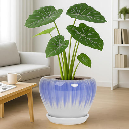 Deep Dream 6 Inch Plant Pots- Ceramic Planter Pot with Drainage Hole and Saucer, Round Flower Pot for Indoor Outdoor Succulent, Snake Plants and Cactus, Blue