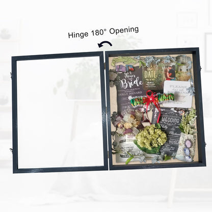 GraduationMall 13x16 Wood Shadow Box Frame Glass Door Display Case with Linen Back and 6 Stick Pins,1.5 inches Interior Depth,Ideal for Memorabilia Pictures Flowers Medals Tickets Rustic White