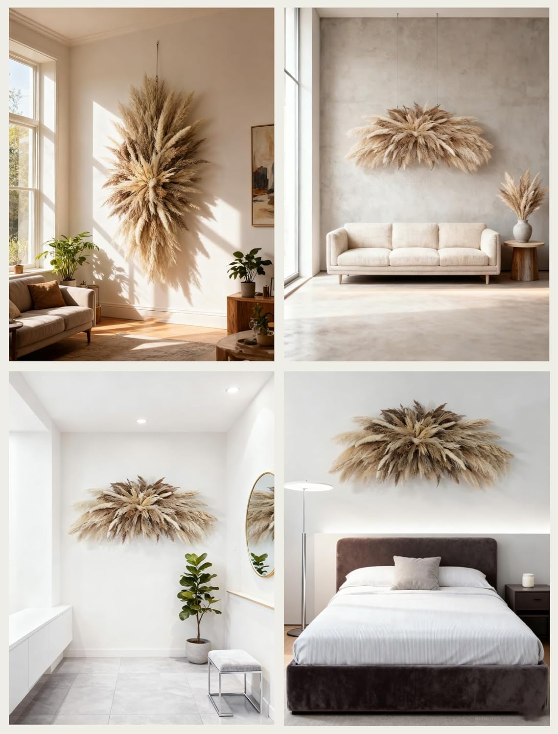 NTLPAMPA Large Boho Decor Pampas Grass Wall Decor (35~50inch) - Natural Dried Flower All-in-One Kit ,Easy Install, Perfect Decor for Living Room、Wedding Arch、Entryway、Party Decor
