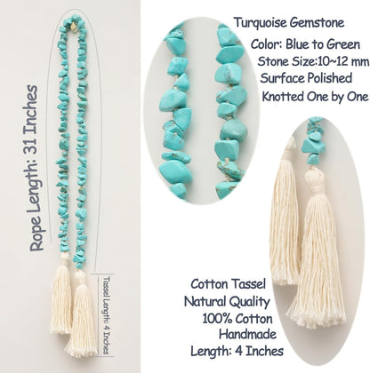 Gemstone Bead Garland with Tassel,31inch Farmhouse Rustic Country Table Decor Prayer Healing Beads Boho Wall Shelf Hanging Decoration (Turquoise Ball)