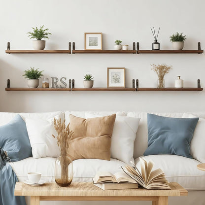 YGEOMER Brown Floating Shelves for Wall, 16.5 Inch Farmhouse Wall Shelves for Bedroom, Bathroom Storage, Living Room and Kitchen Decor (Set of 6 Brown)