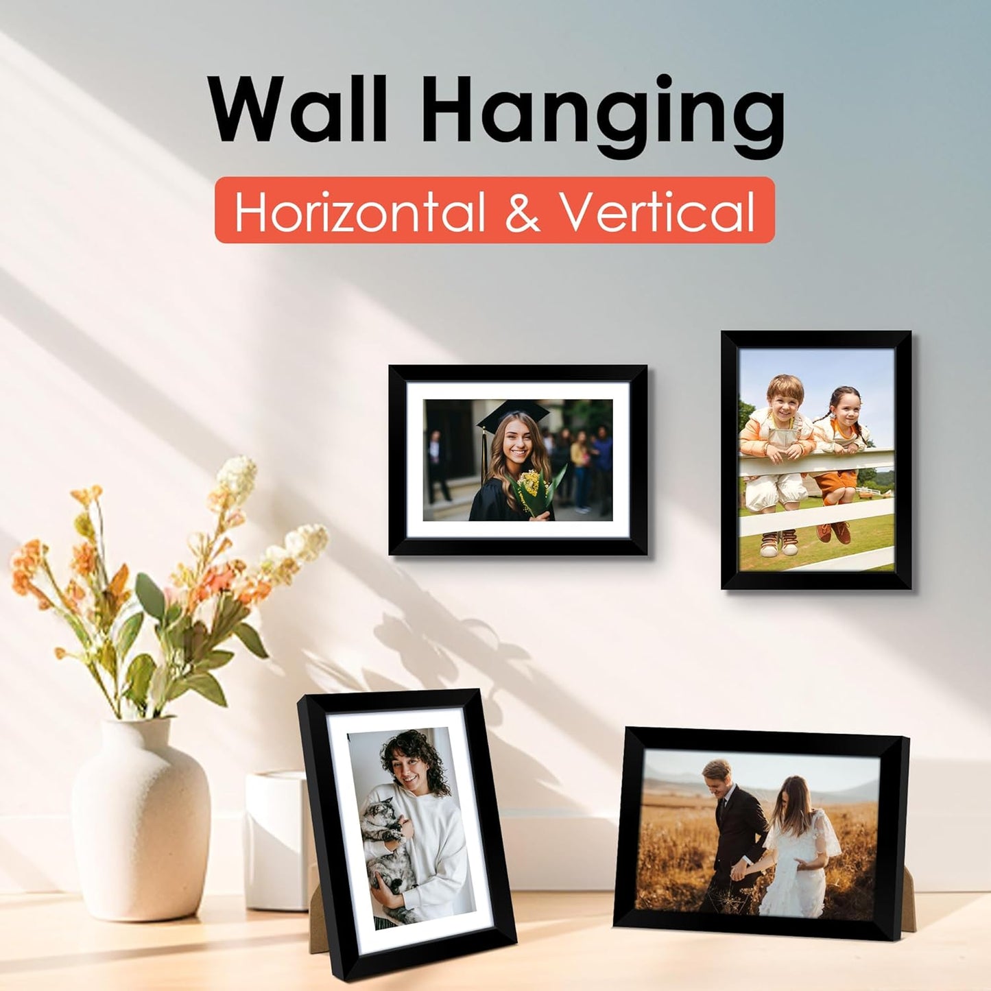 FIXSMITH 10 Pack Picture Frames Collage Wall Decor for Mounting or Tabletop Display, Gallery Wall Frame Set with Two 8x10 Black Frames, Four 5x7 Frames and Four 4x6 Frames, Multi-Pack Photo Frame Set