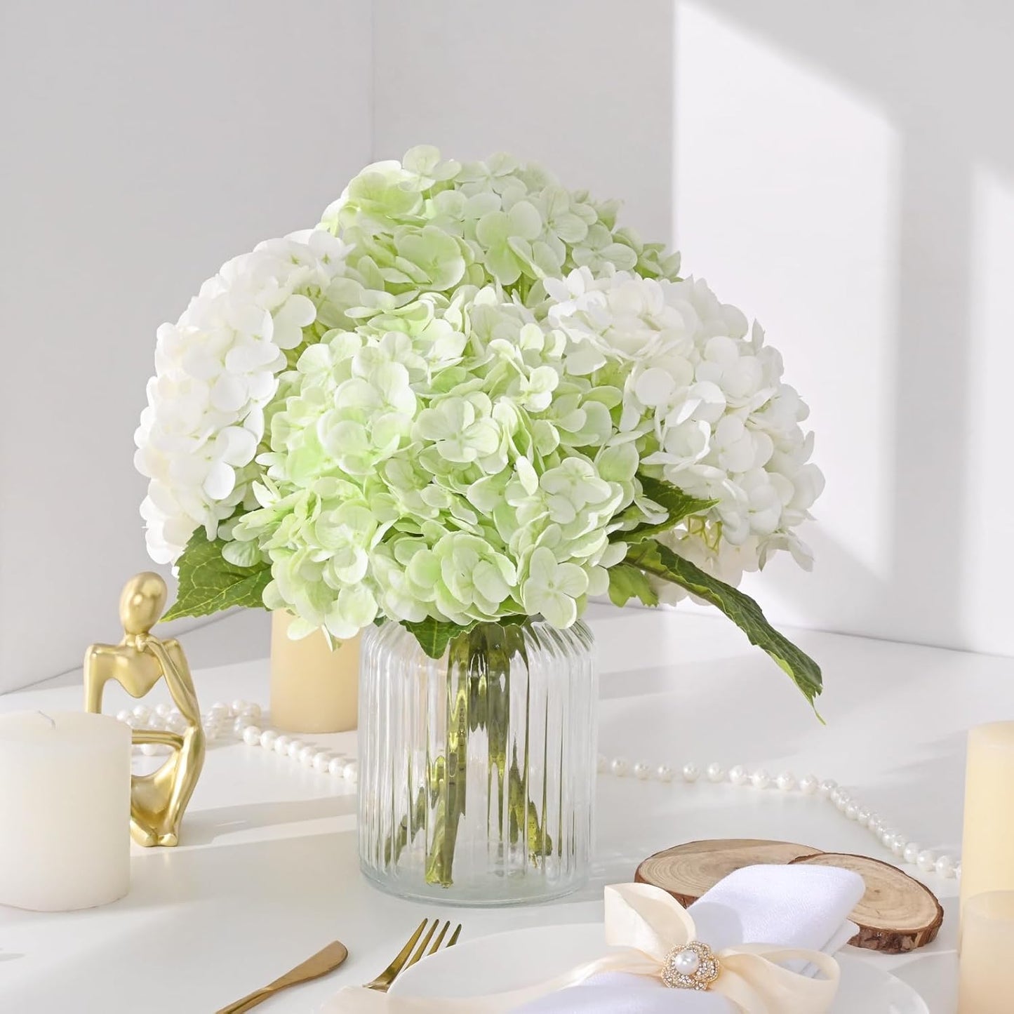 MARTINE MALL 3Pcs 21in Hydrangea Artificial Flowers, Latex Real Touch Hydrangeas Lifelike Large Hydrangea Flowers for Home Decor Party Arrangements Wedding Bouquets Centerpieces (Blue)