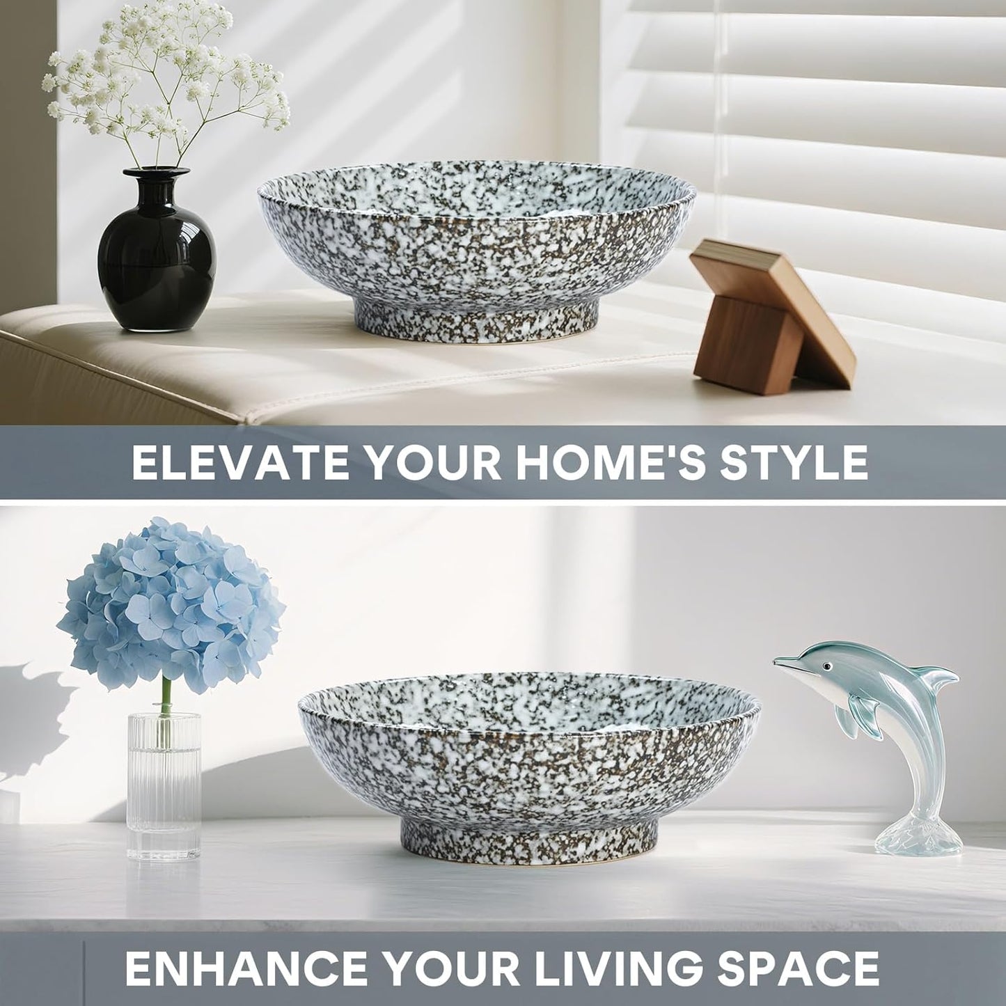 10" Decorative Bowl,Ceramic Fruit Bowl for Kitchen Counter,Coffee Table, Dining Room,Table Centerpiece Bowel,Entryway Key Holder & Jewelry Organizer (Ocean Blue)