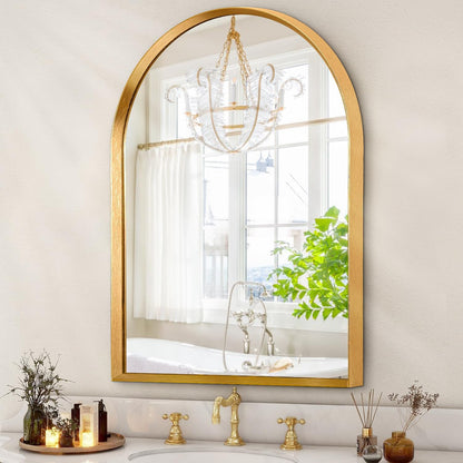 Black Arched Mirror, Modern Bathroom Wall Mirror Aluminum Alloy Framed Mirror Brushed Metal Vanity Wall Mounted Mirror for Livingroom Bedroom Entryway Room 16"x12"
