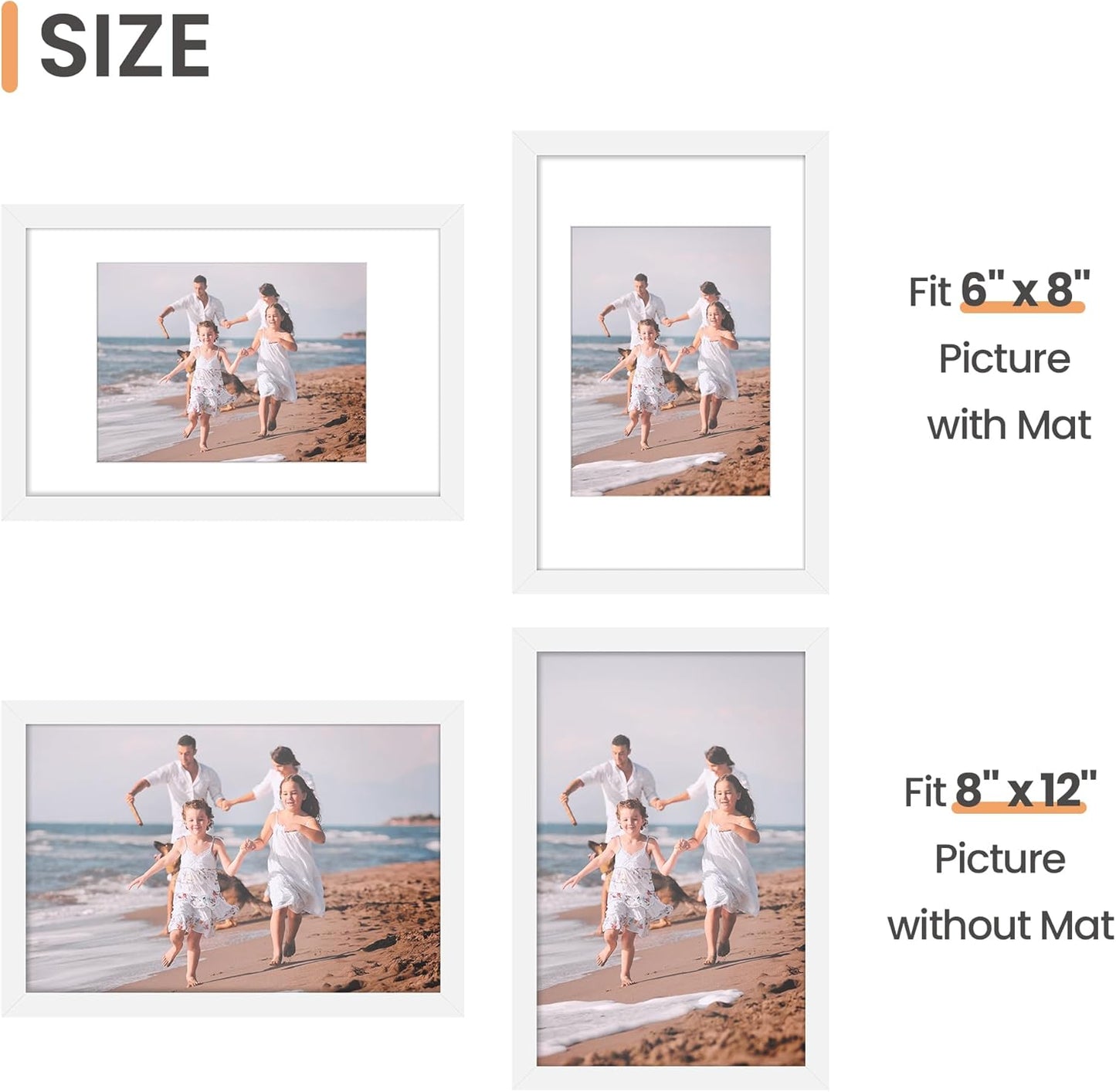 upsimples 11x14 Picture Frame Set of 5, Display Pictures 8x10 with Mat or 11x14 Without Mat, Wall Gallery Photo Frames, Black