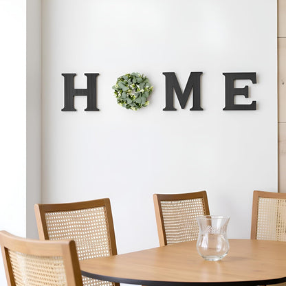 Mkono Farmhouse Wall Home Sign with Artificial Eucalyptus for O Rustic Wooden Hanging Letters Decorative Wall Art Decor for Living Room Kitchen Entryway Housewarming Gift, Brown