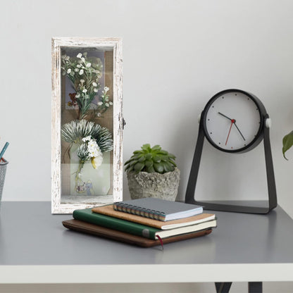 GraduationMall 13x16 Wood Shadow Box Frame Glass Door Display Case with Linen Back and 6 Stick Pins,1.5 inches Interior Depth,Ideal for Memorabilia Pictures Flowers Medals Tickets Rustic White