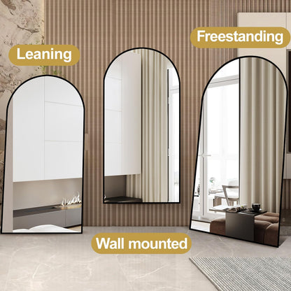 Prywot Arched Full Length Mirror, 70"x26" Free Standing Floor Mirror, Modern Full Body Mirrors with Stand, Wall Mirrors with Aluminum Alloy Frame for Bedroom,Living Room, Gold
