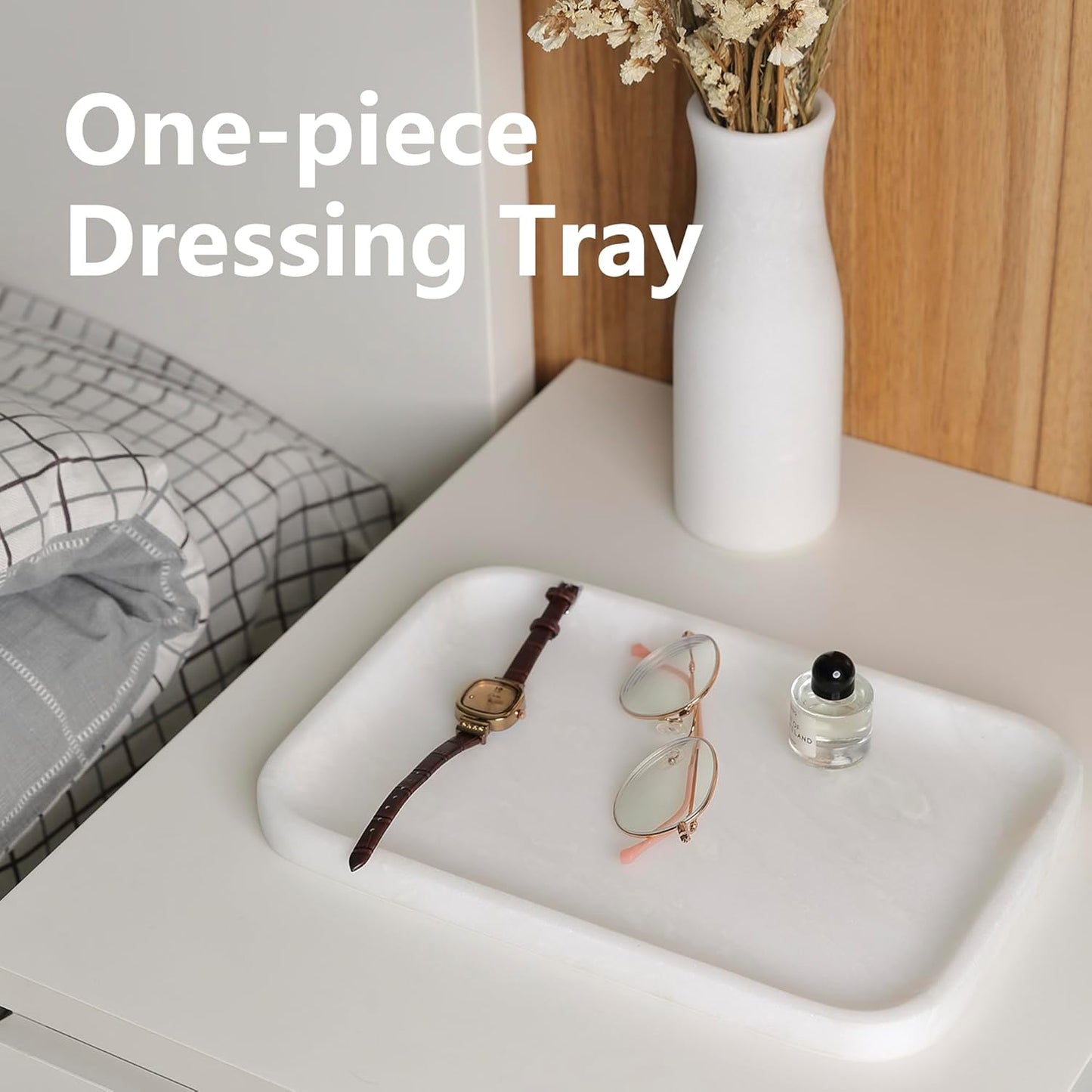 Marble Vanity Tray for Dresser Organizer, Travertine Bathroom Tray Countertop, Beige Decorative Serving Trays, Kitchen Sink Storage, Jewelry & Perfume Holder(Travertino Romano)
