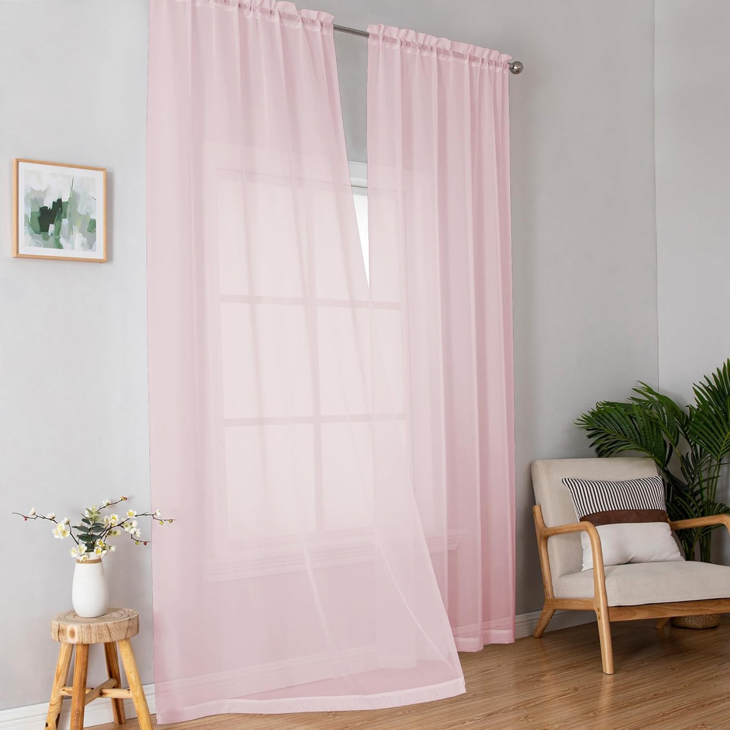 OWENIE Sheer Curtains 84 inches Long 2 Panels Set for Living Room/Bedroom, Rod Pocket Voile Sheer Panel Drapes, White, 2pcs, Each 42" W x 84" L - Colors A