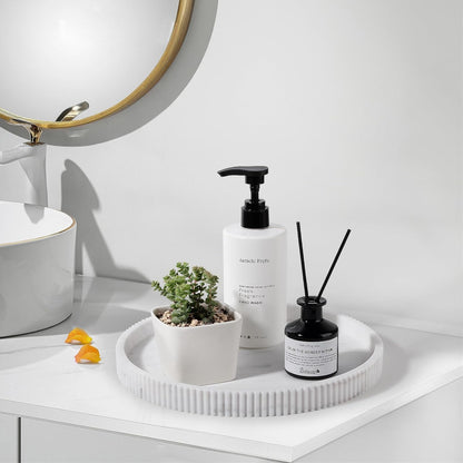 Silicone Bathroom Tray Round Kitchen Counter Organizer Decorative Vanity Accessories Coffee Table Decor for Perfume, Candle, Soap Dish, 9 Inch, Black