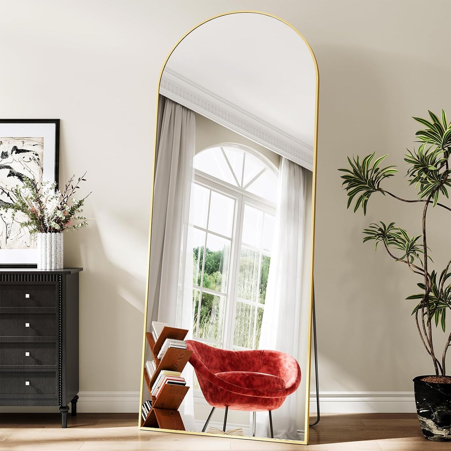 57" x 20" Arched Full Length Mirror - Wall Mounted/Floor Mirror Aluminum Alloy Frame Full Body Mirrors for Bathroom Living Room Bedroom and Entryway,Black
