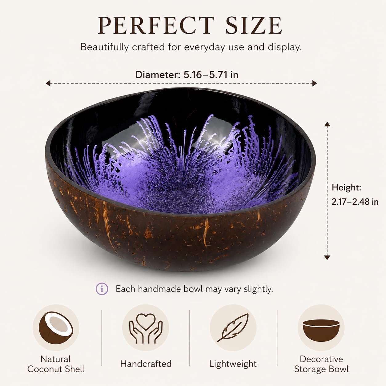 ChezMax Natural Coconut Bowl with Mother of Pearl Inlays - Key Bowl & Fruit Snack Holder (Blue-Gold)