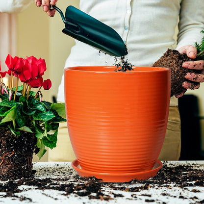 Ceramic Pots for Plants - 6 Inch Plant Pot with Drainage Hole and Saucer, Round Planters for Indoor Outdoor, Flower Pots, Modern Planter, Home Office Room Decor, Gifts for Plant Lovers, White