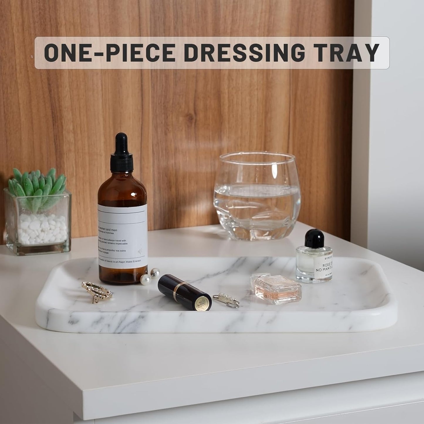 Marble Vanity Tray for Dresser Organizer, Travertine Bathroom Tray Countertop, Beige Decorative Serving Trays, Kitchen Sink Storage, Jewelry & Perfume Holder(Travertino Romano)