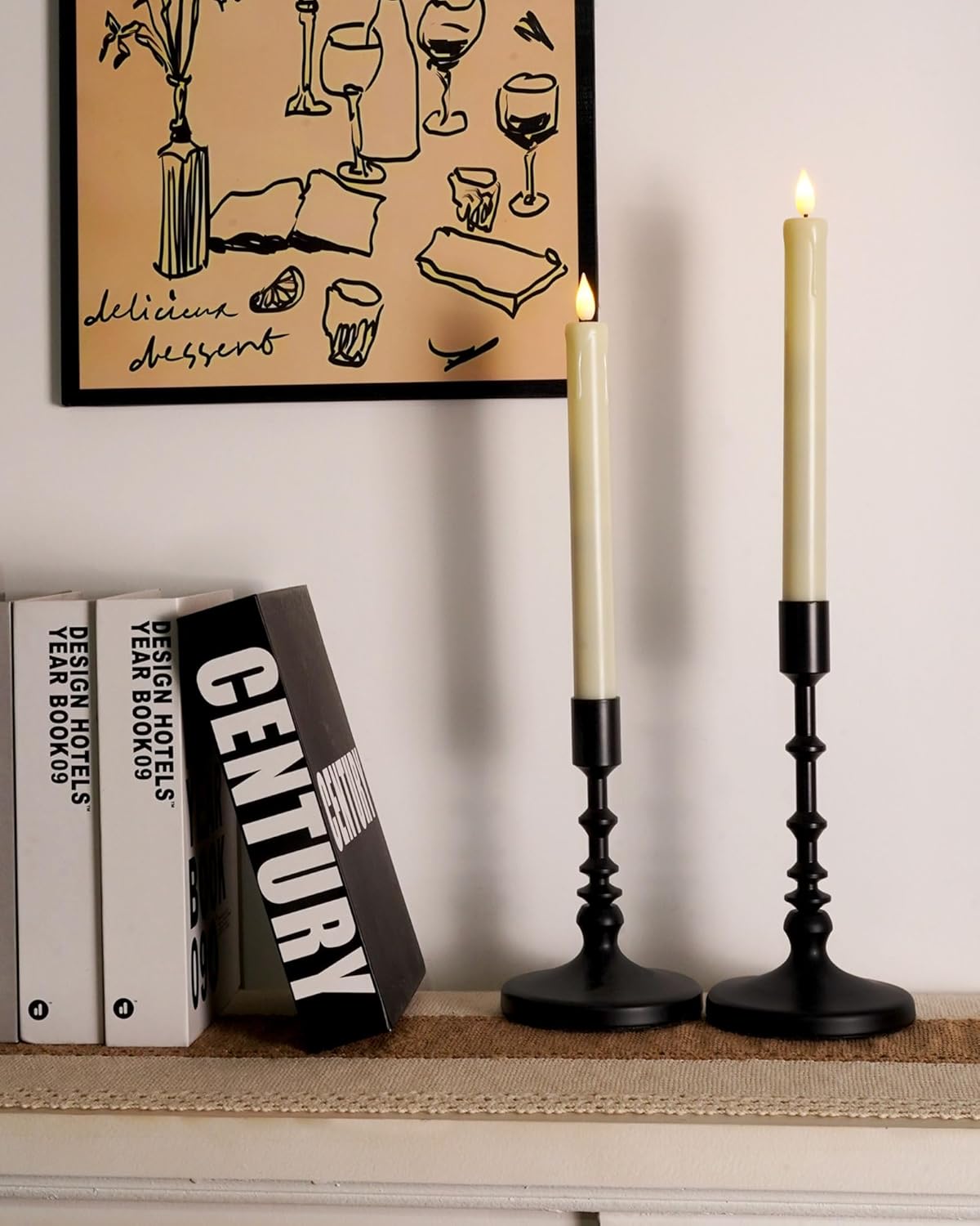Homemory 2/3/6 Pack Flameless Taper Candles, No Remote, Realistic Flickering Battery Operated Candlesticks, Ivory LED Plastic Candle Safe for Weddings, Table Decor, Christmas, and Halloween(Set of 2)