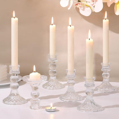 DARJEN 6Pcs Gold Candlestick Holders Set - 4" H & 5" H Striped Taper Candle Holders Bulk, Glass Candle Holders for Wedding, Festival, Party, Table Centerpiece, Gifts
