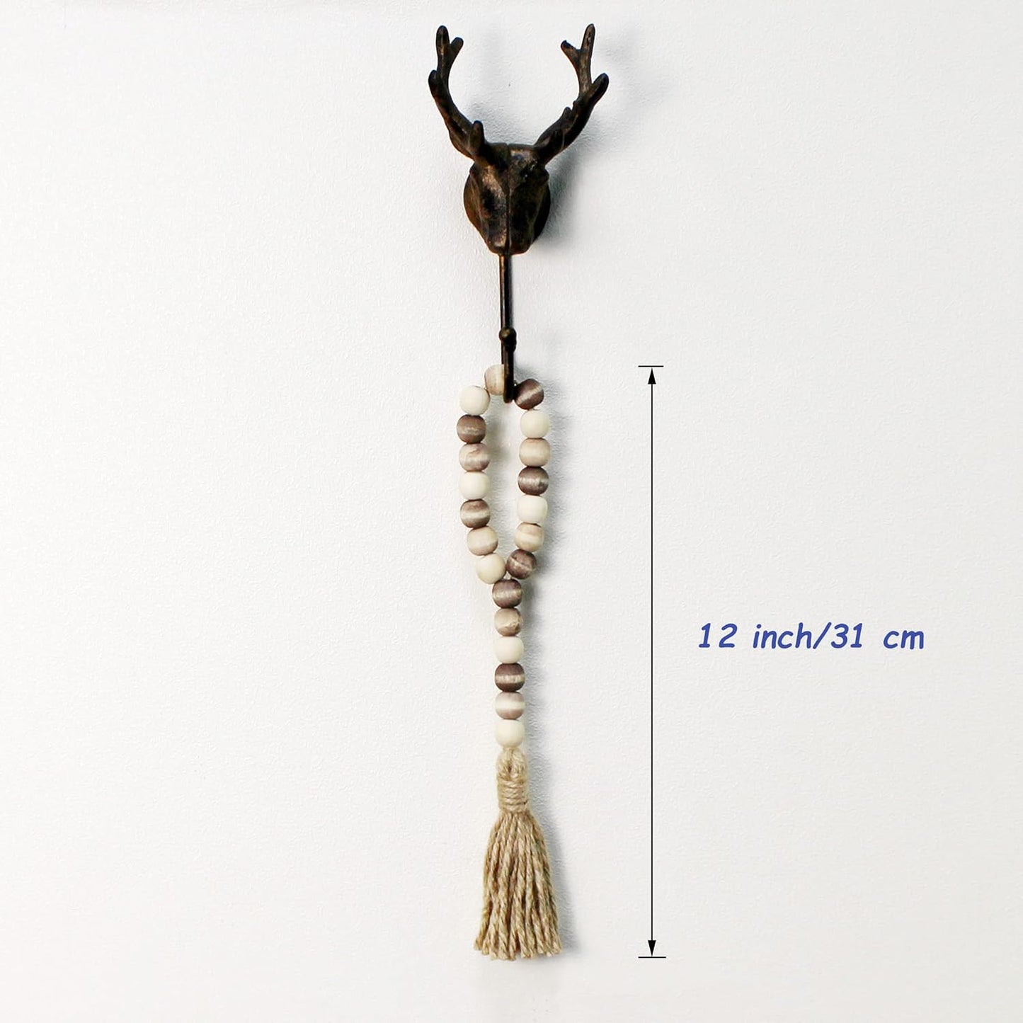 CVHOMEDECO. Wood Beads Garland with Tassels 3 PCS Farmhouse Rustic Wooden Prayer Bead String Wall Hanging Accent for Home Festival Decor. Natural