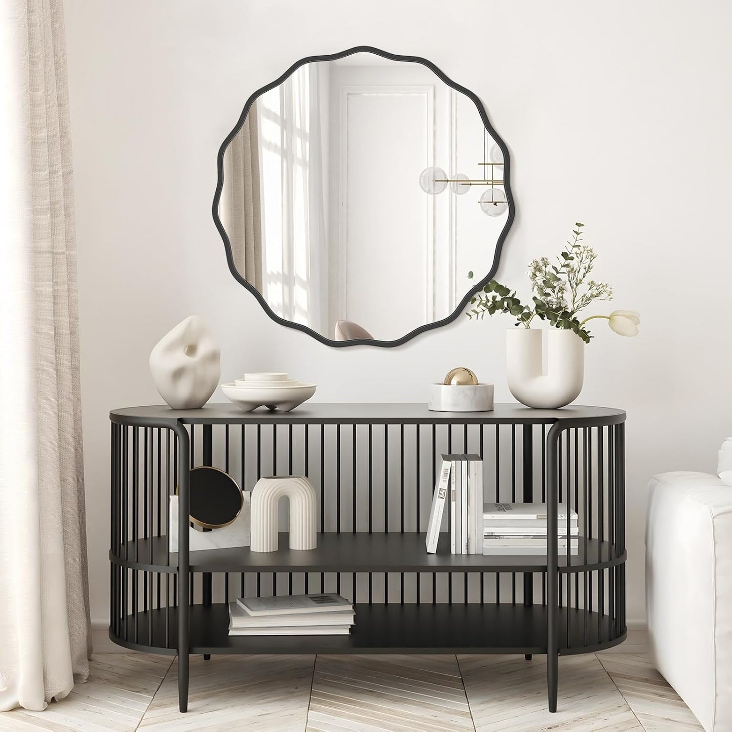 WallBeyond Round Wavy Mirror for Wall Decorative 24 inch, Modern Round Mirror Aluminum Frame for Bathroom Bedroom Living Room Home House Office Entryway, Gold