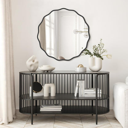 WallBeyond Round Wavy Mirror for Wall Decorative 24 inch, Modern Round Mirror Aluminum Frame for Bathroom Bedroom Living Room Home House Office Entryway, Gold