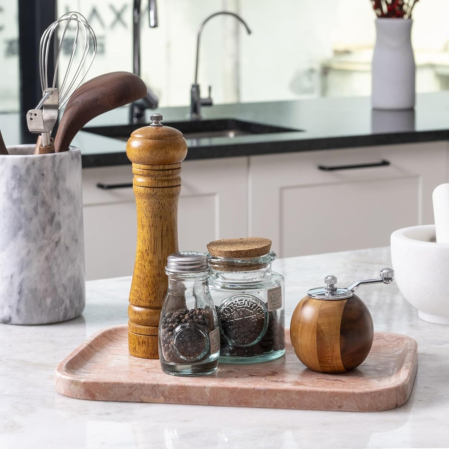 Marble Vanity Tray for Dresser Organizer, Travertine Bathroom Tray Countertop, Beige Decorative Serving Trays, Kitchen Sink Storage, Jewelry & Perfume Holder(Travertino Romano)