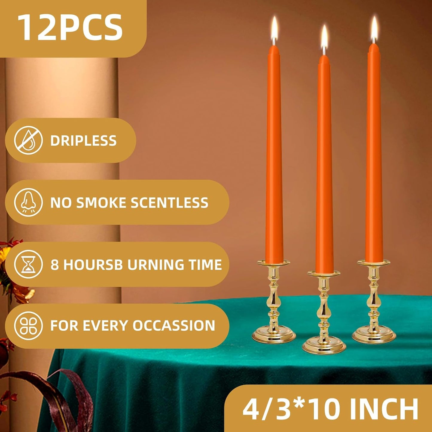 4 Pack Ivory Taper Candles - Taper Candles 10 Inch Dripless, Smokeless & Unscented - 8 Hours Long Burning - Hand Poured Tall Candlesticks - Ideal for Weddings, Dinner Parties, and Home Decor
