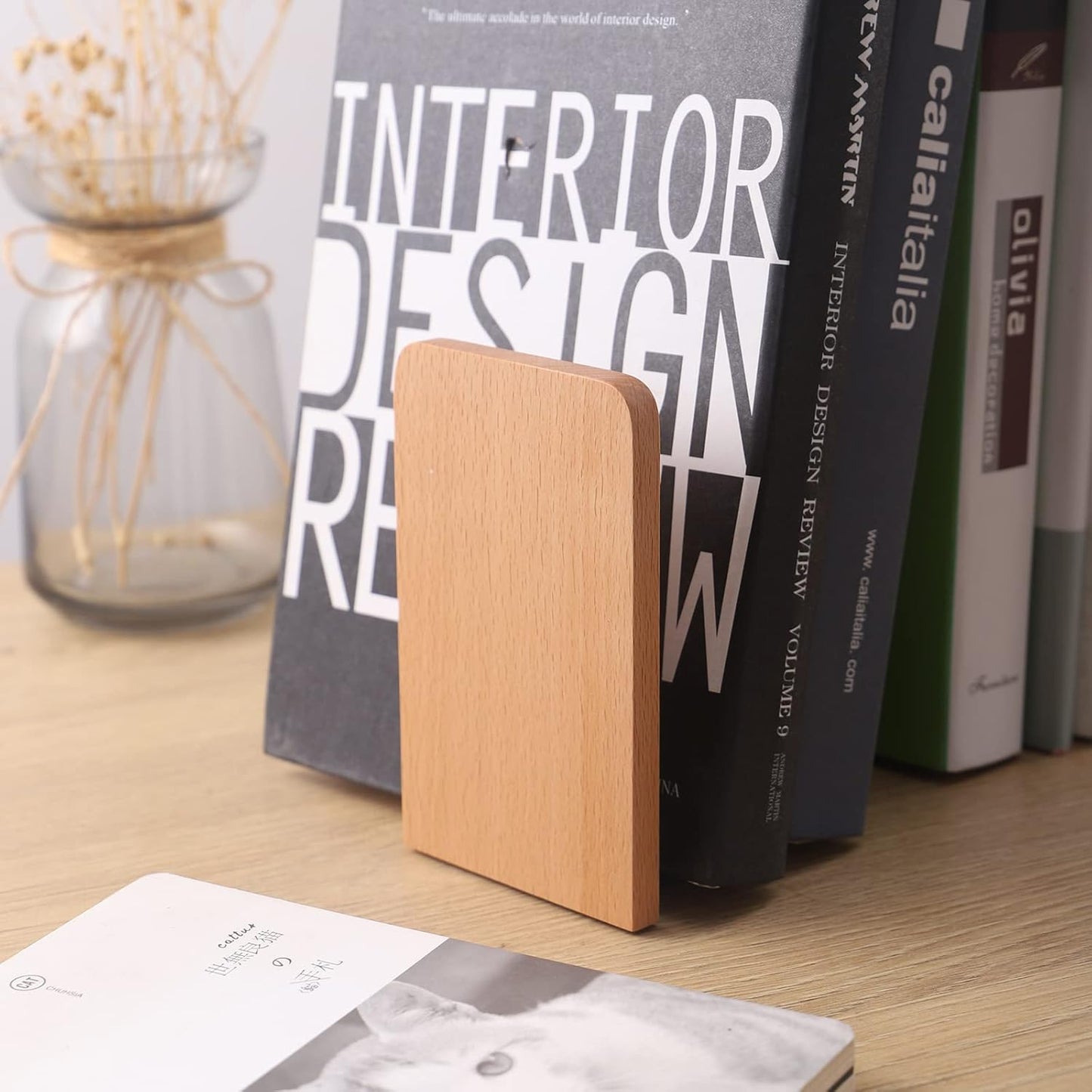 Muso Wood Book Ends for Shelves, Non-Slip Bookends, Heavy Duty Wooden Bookend Support for Books and Movies (Walnut 1 Pair)