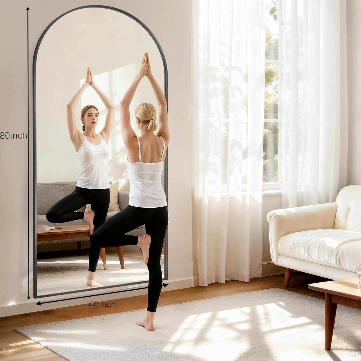 57" x 20" Arched Full Length Mirror - Wall Mounted/Floor Mirror Aluminum Alloy Frame Full Body Mirrors for Bathroom Living Room Bedroom and Entryway,Black