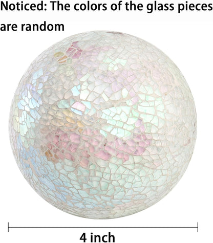TOPZEA Set of 3 Decorative Balls, 4 Inch Glass Mosaic Orbs Sphere Bowl Fillers, Coffee Table Centerpiece Ball Ornaments for Living Room, Christmas, Holiday Party, White Home Decor