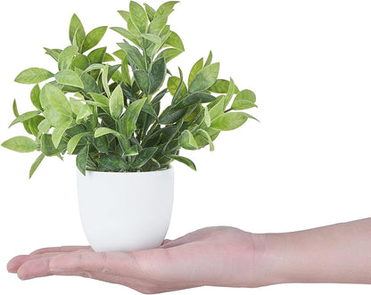 Mkono 4 Packs Fake Plants Mini Artificial Greenery Potted Plants Faux Eucalyptus for Spring Decor Home Indoor Office Table Shelf Room Bathroom Farmhouse Decor (White)