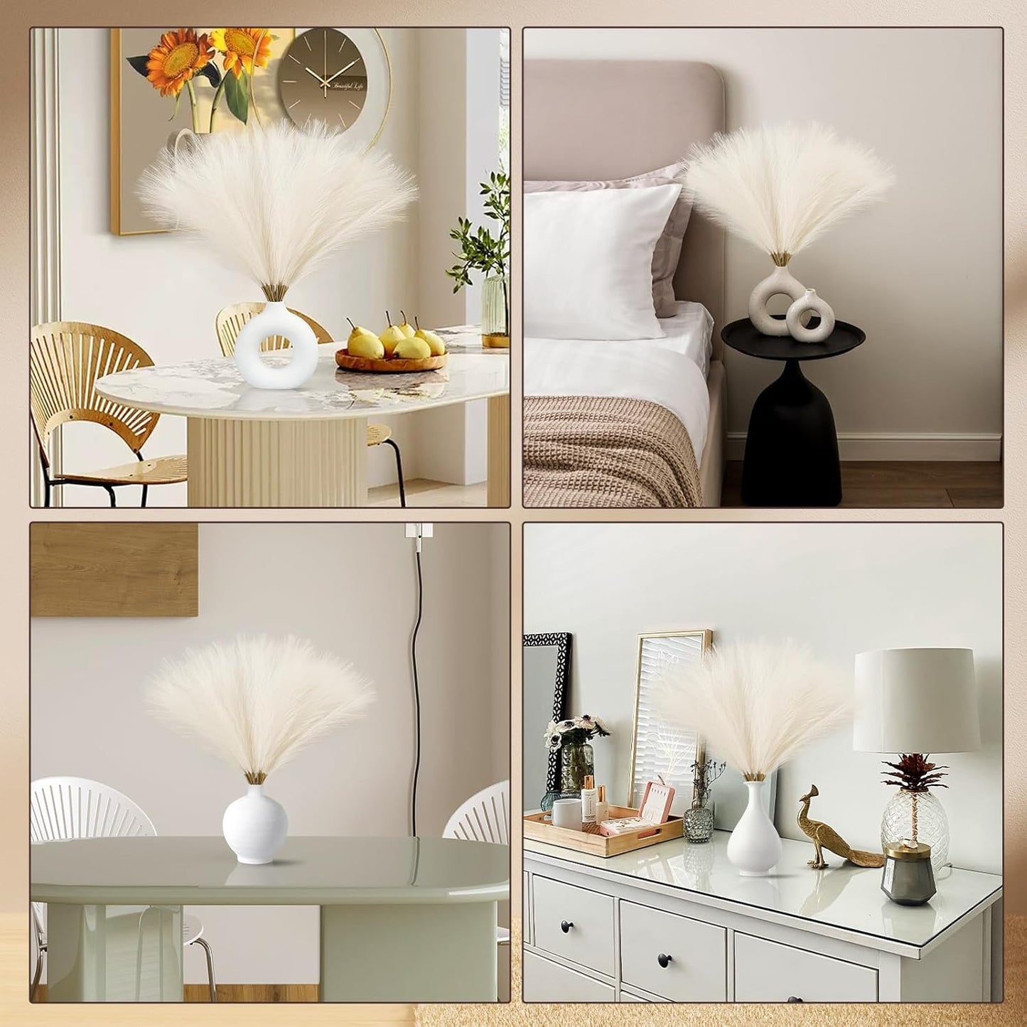 UREYMX Faux Pampas Grass Decor 17.7 Inch 6pcs, Artificial Pampas Grass Fluffy Home Decor, Short Vase Room Decor pompous Grass Flower Arrangement for Boho Home Wedding Decoration (Black)