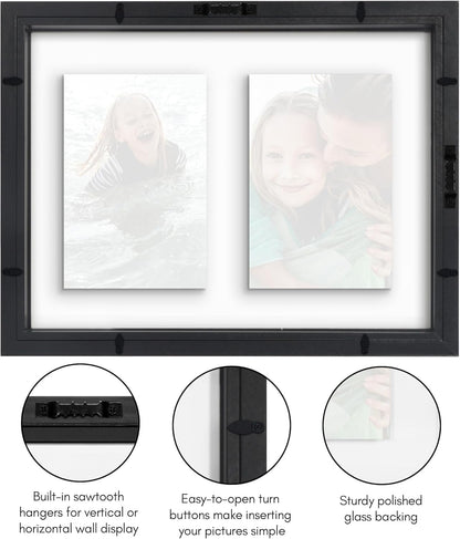 Americanflat 4x6 Collage Picture Frame with Shatter-Resistant Glass - Fits Five 4x6 Photos or Use as One 11x14 Picture Frame - Signature Collection - Collage Frames for Wall Display - Black