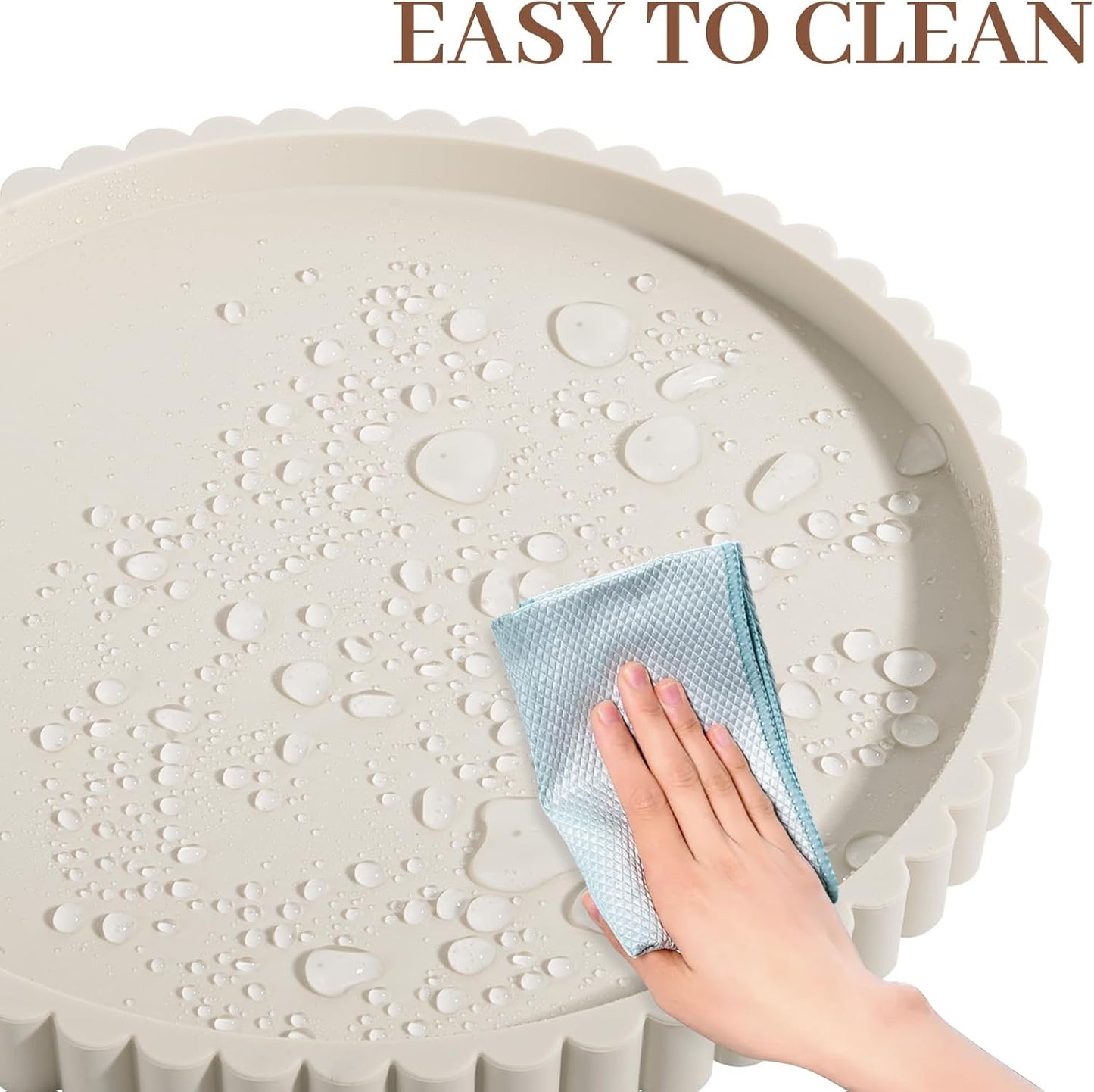 Round Bathroom Tray Silicone Kitchen Counter Decor Vanity Organizer Decorative Coffee Table Tray for Perfume, Candle, Soap Dish, 9 Inch, Black