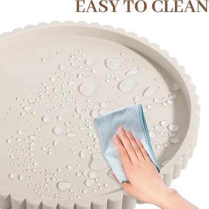 Round Bathroom Tray Silicone Kitchen Counter Decor Vanity Organizer Decorative Coffee Table Tray for Perfume, Candle, Soap Dish, 9 Inch, Black
