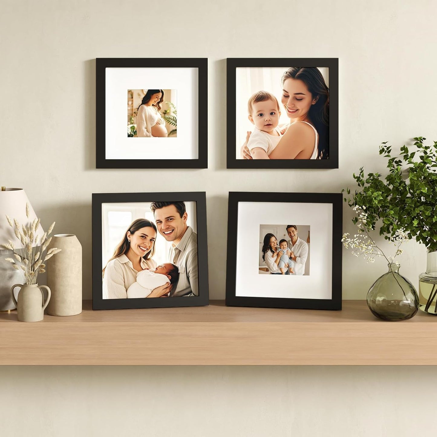 Egofine 12x16 Picture Frame Black, Covered by Plexiglass Made of Solid Wood, Display Pictures 9x12 and 11x14 with Mat or 12x16 Without Mat, for Wall Mounting Photo Frame - Colors B