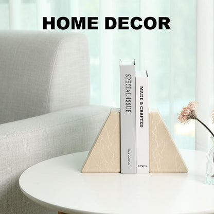 Karibiber Travertine Bookends for Heavy Books, Marble Decorative Bookends for Shelves, Heavy-Duty Stone Book Ends for Hardback Book & Cookbooks, Unique Book Stopper & Holder, Travertino Italy