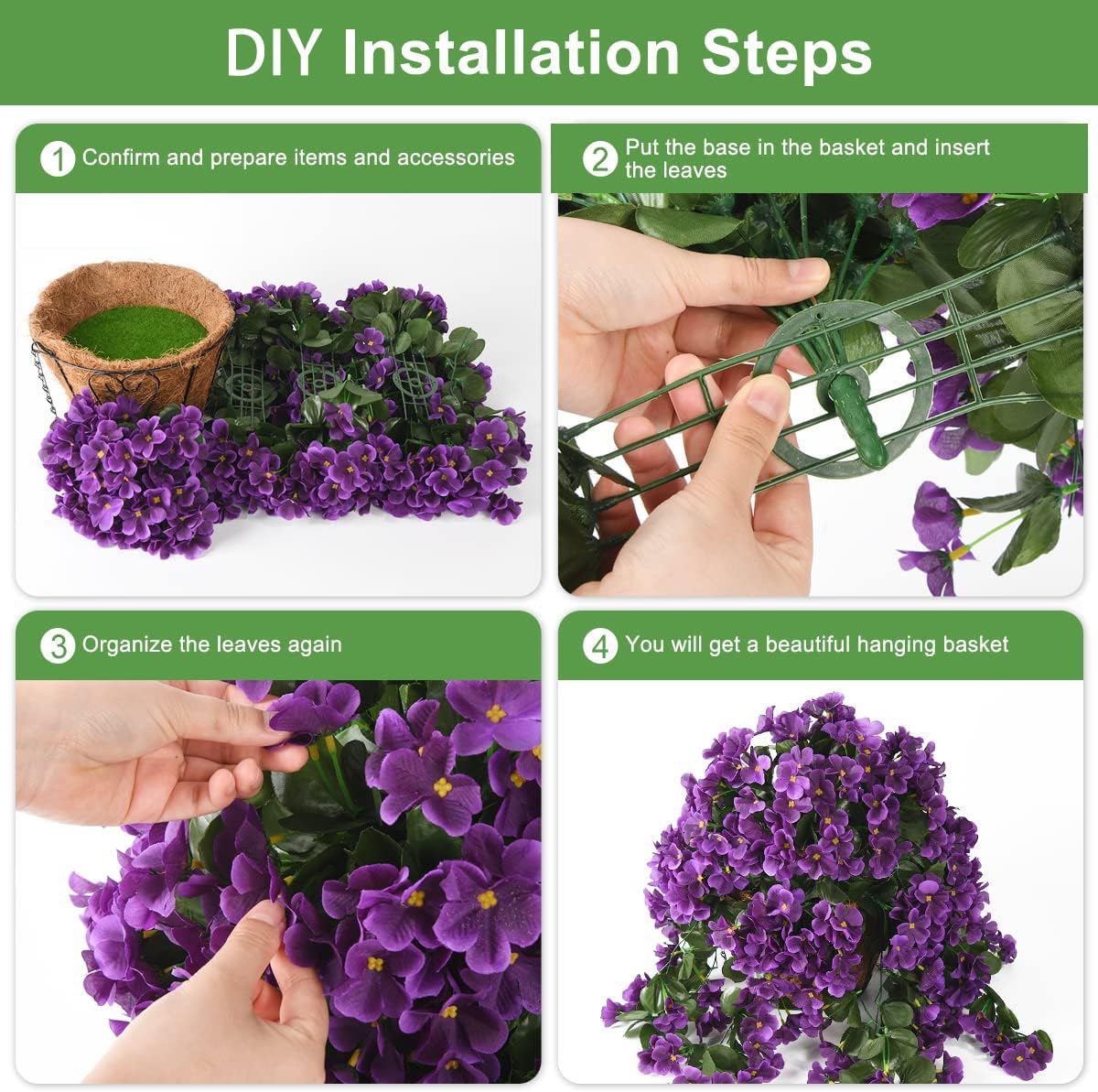 INQCMY Artificial Fake Hanging Plants Flowers Basket for Spring Summer Outdoor Outside Decoration,Faux Silk Begonia Flower in Planter Look Real UV Resistant for Home Porch Patio Balcony Yard Decor